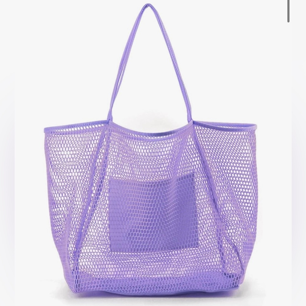 HOXIS Mesh Beach Tote Women's Shoulder Bag LG Minimalist Purse Handbag Purple 💜 - Picture 6 of 8